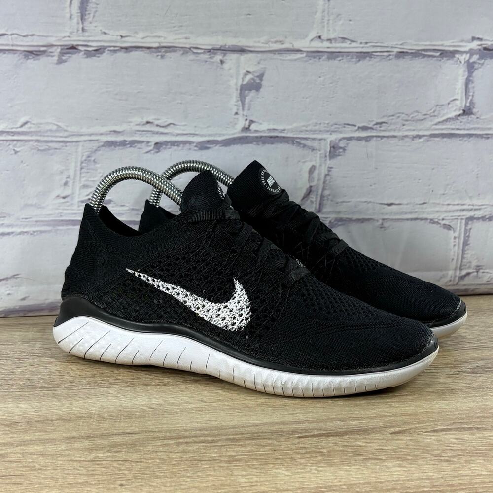 Nike Free RN Flyknit 2018 Black White Women's Size 8.5 Running Shoes 942839-001
